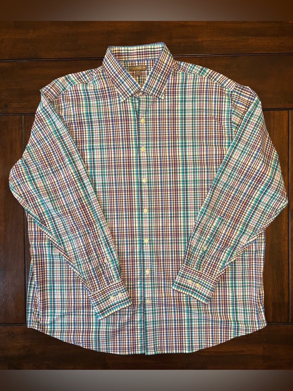Peter Millar Summer Comfort Multicolor Plaid Button-Down Dress Shirt Golf XXL
